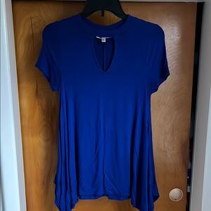 Jennifer Lopez Blue Asymmetrical Cut Out Blouse